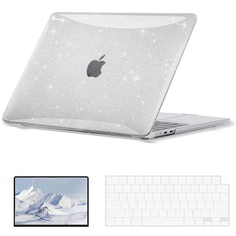إيوكو حافظة EooCoo متوافقة مع جهاز MacBook Air 13 بوصة إصدار 2024-2022 M3 M2 A3113 A2681 غطاء صلب لامع وغطاء جلدي للوحة المفاتيح وواقي شاشة لجهاز Mac Air 13.6 بوصة شفاف لامع - Image 1